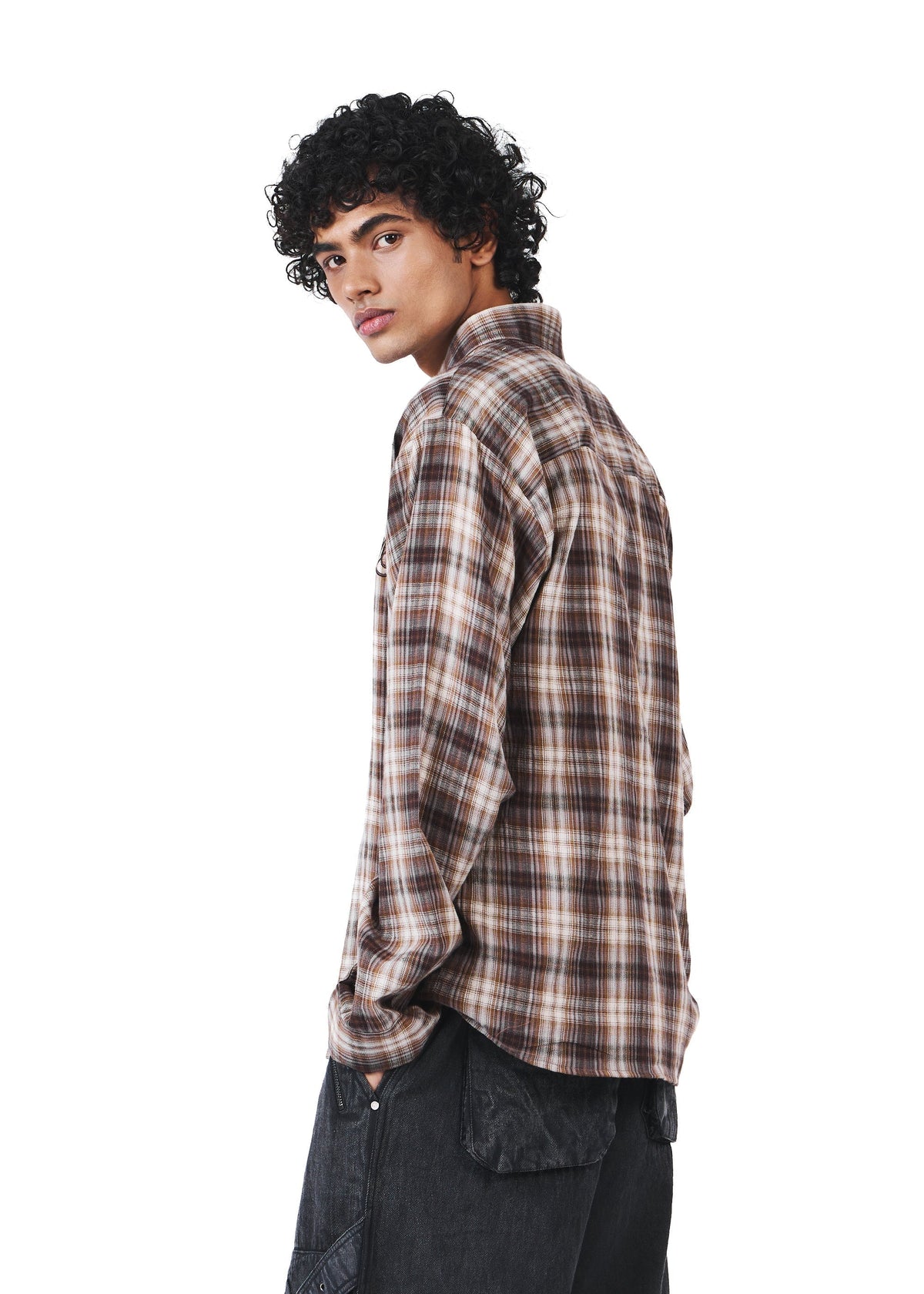 Brown Flannel Shirt by EVEMEN