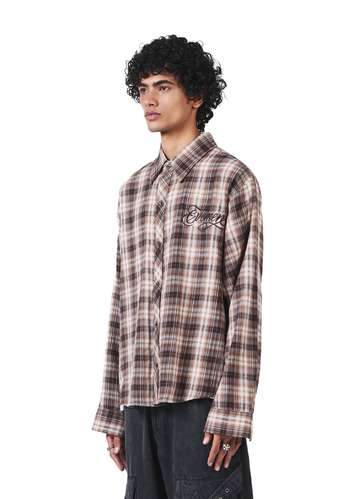 Brown Flannel Shirt by EVEMEN