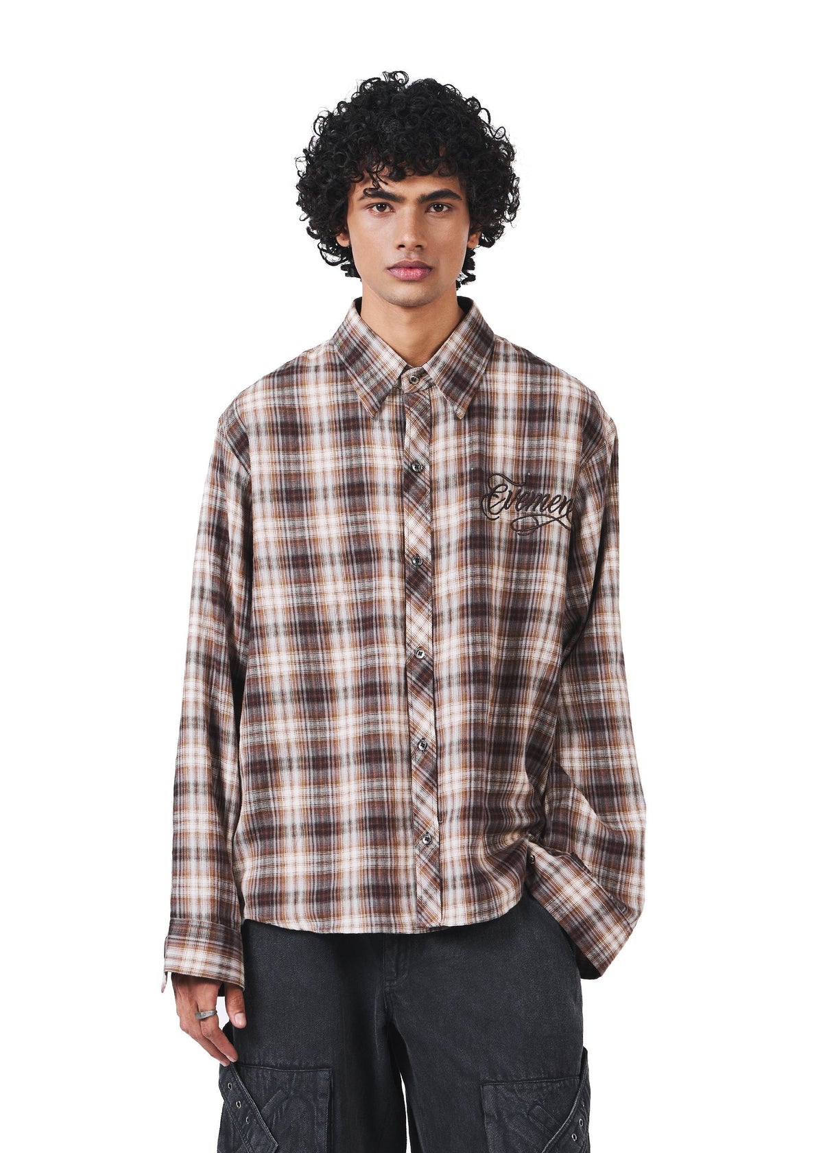 Brown Flannel Shirt by EVEMEN