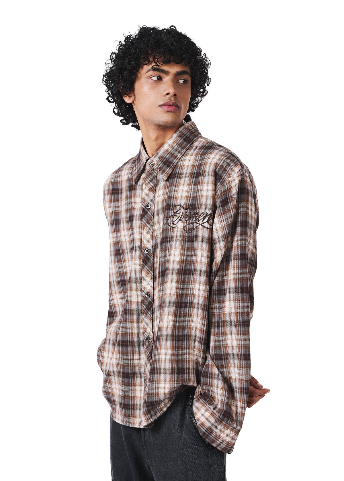 Brown Flannel Shirt by EVEMEN