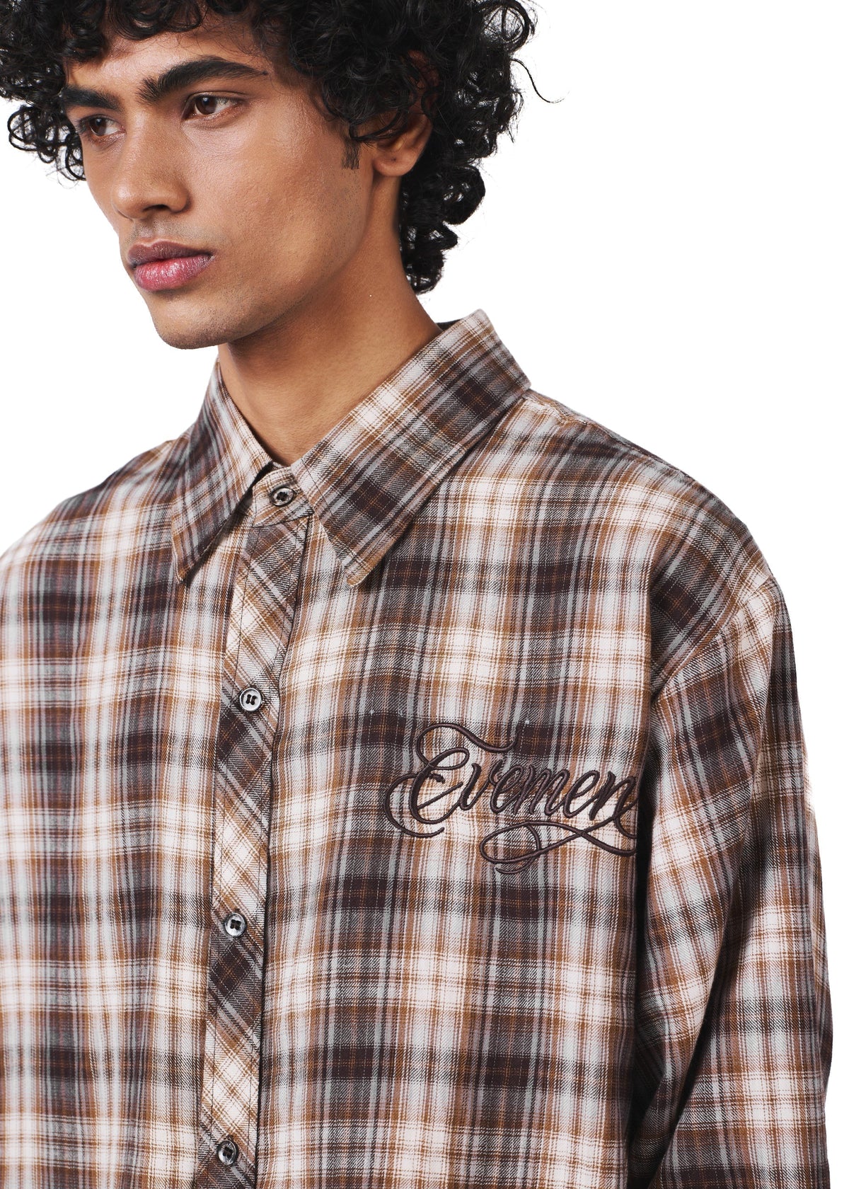 Brown Flannel Shirt by EVEMEN