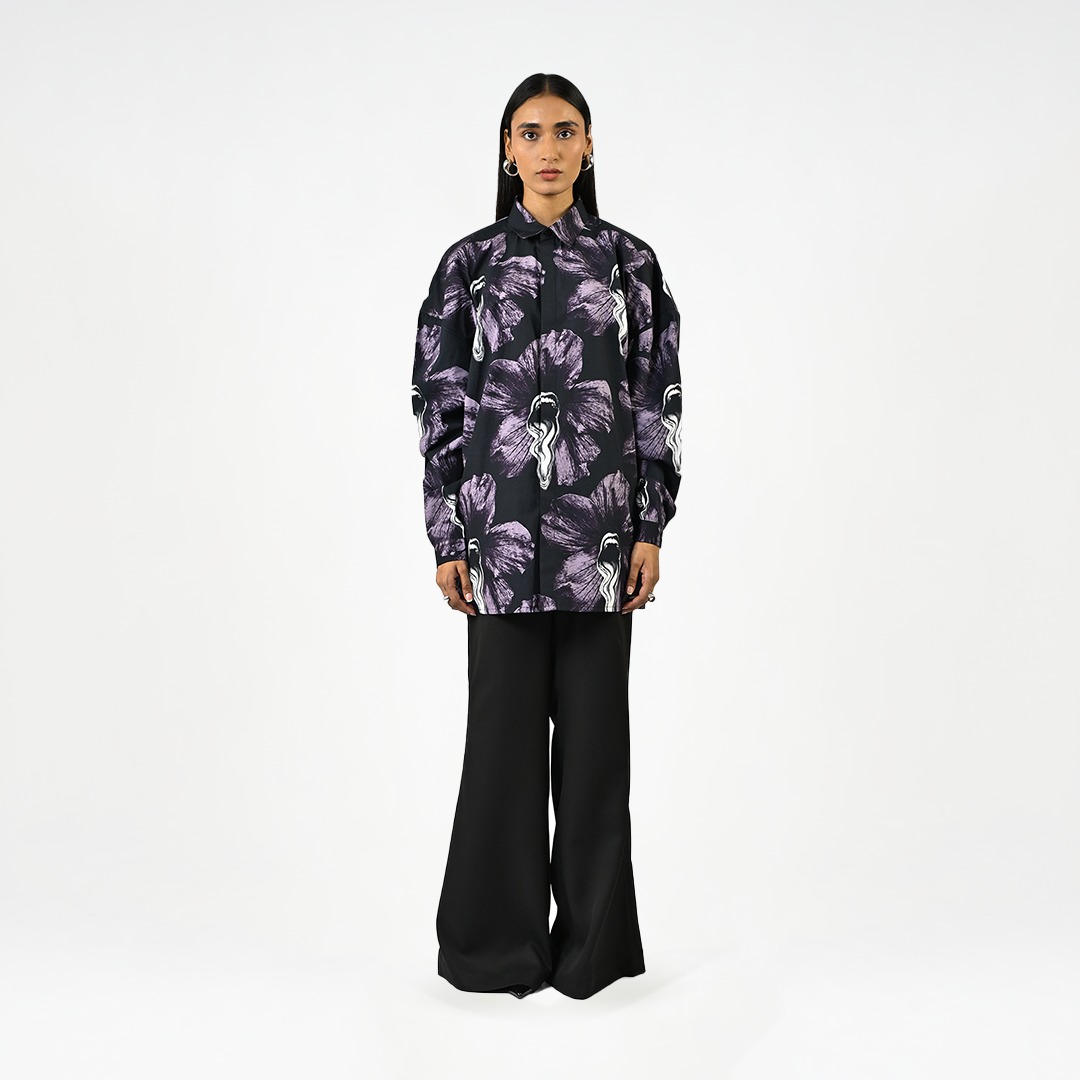Tongue-printed oversized cotton shirt by HUEMN