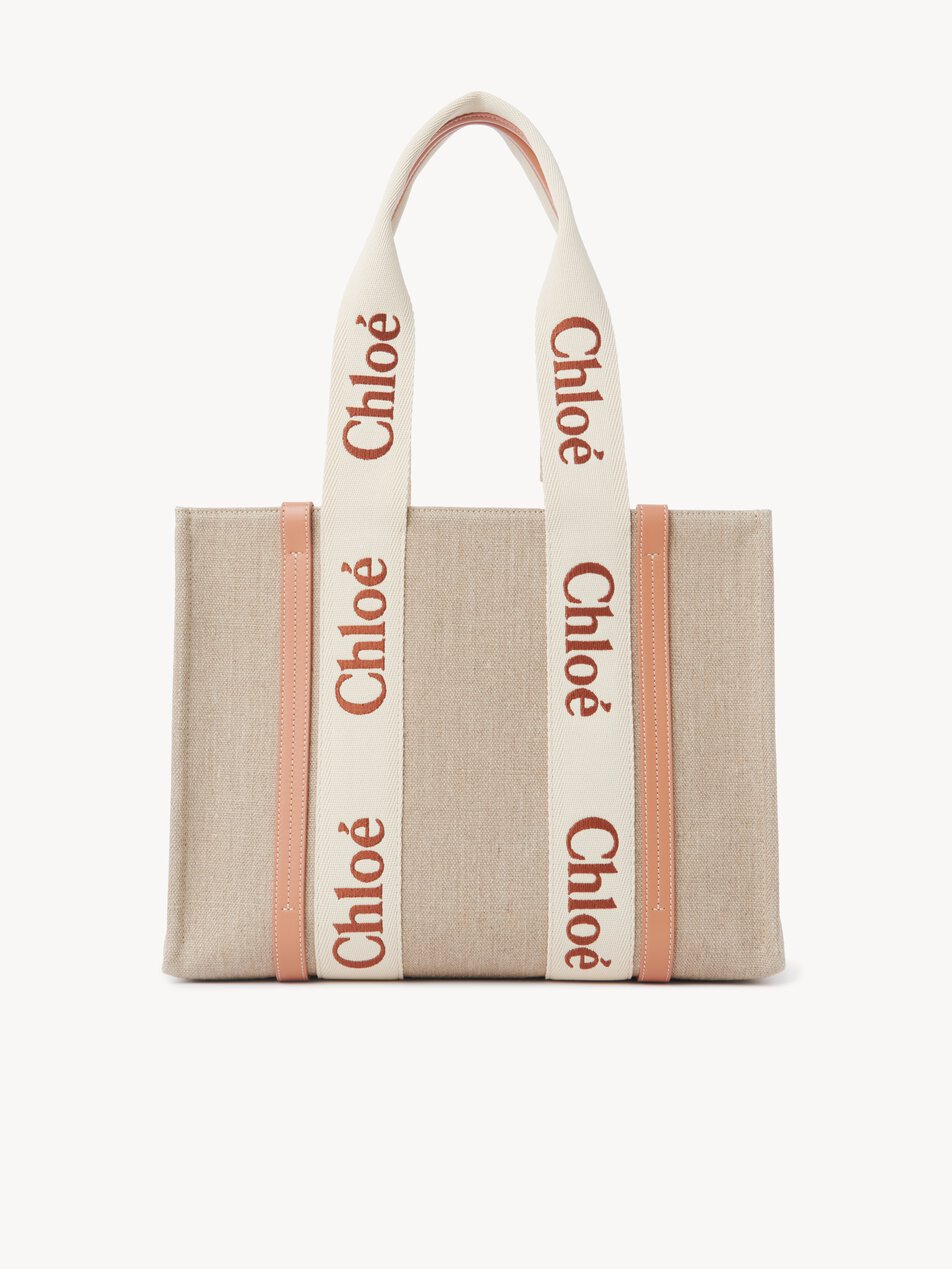 CHLOE Woody tote bag in linen Wooden Orange by CHLOE
