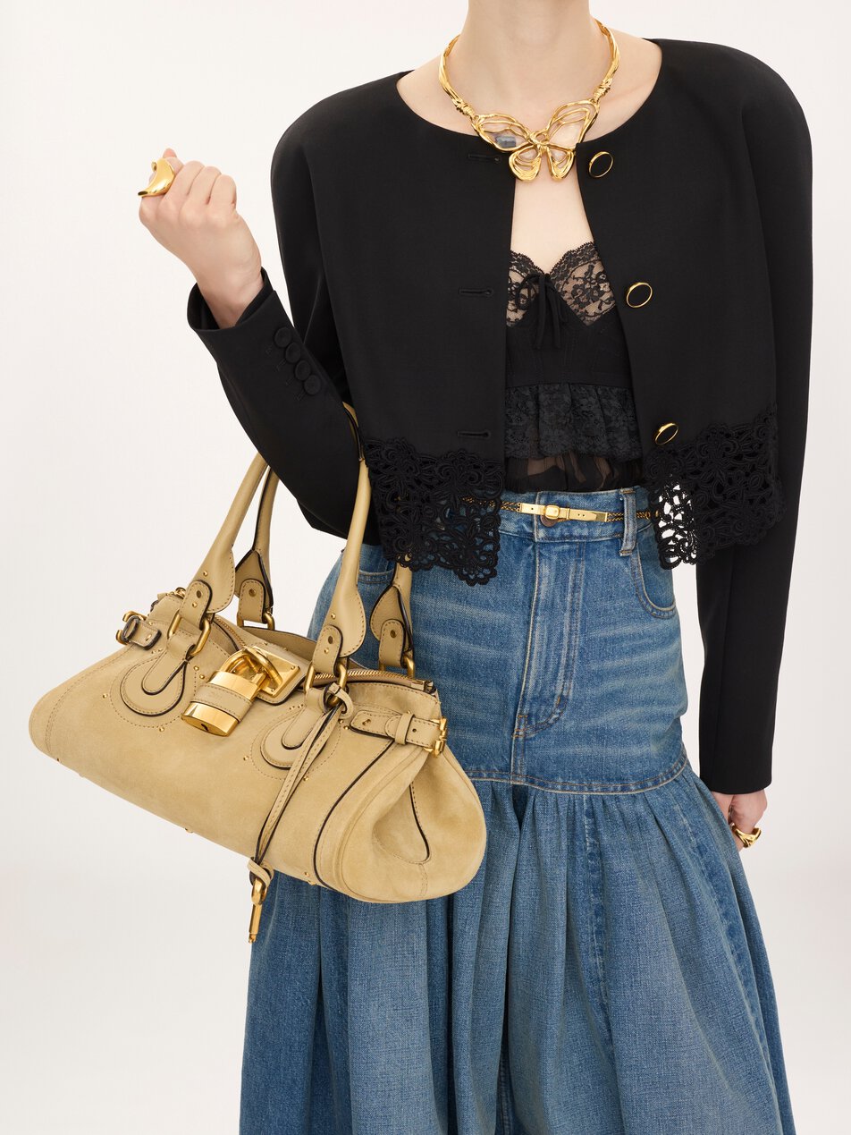 CHLOE Paddington bag in suede leather Dusty Beige by CHLOE