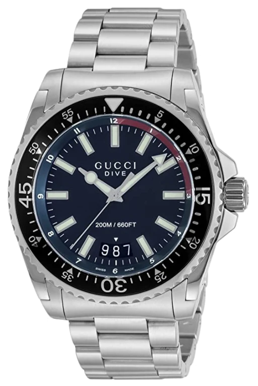Men’s Gucci YA136212 Dive Quartz Black Dial Steel Bracelet Watch