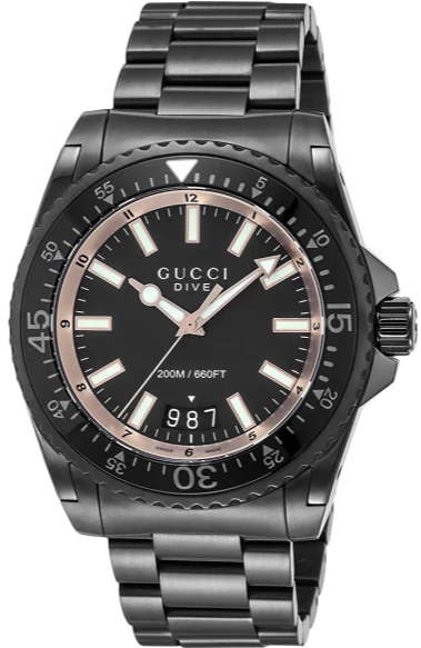 Men’s Gucci YA136213 Dive Quartz Black Dial Black Bracelet Watch