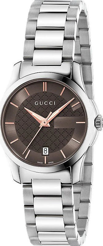 Ladies Gucci G-Timeless YA126529 Brown Dial Silver Watch