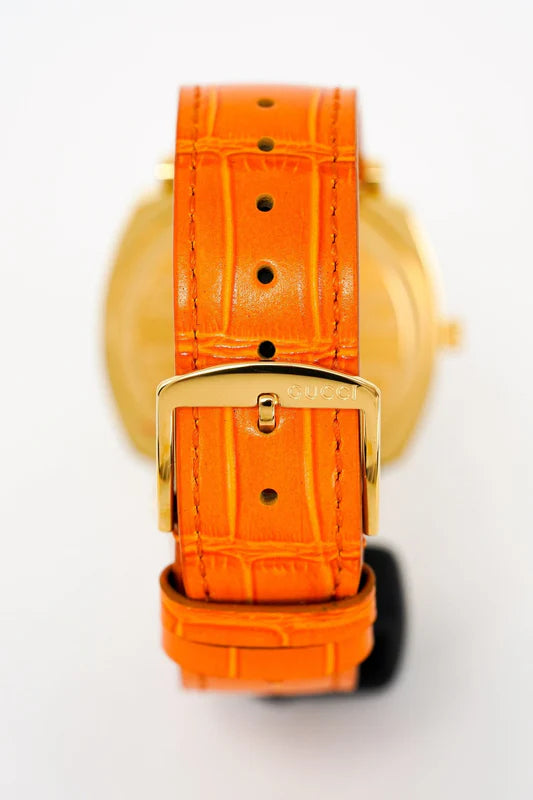 Gucci YGA15040 38mm Men's Luxury Quartz Watch with Orange Leather Strap
