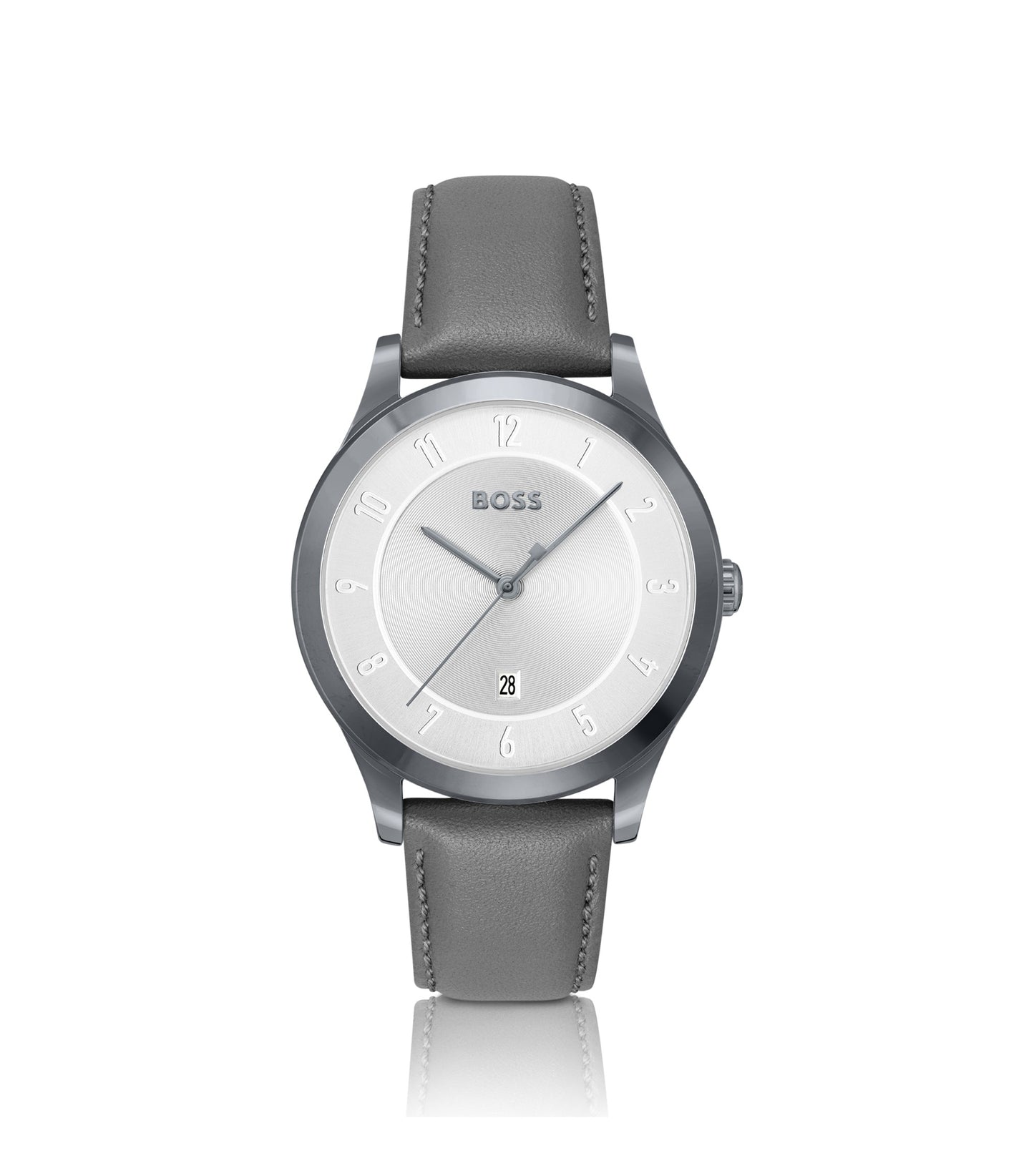THREEHAND Grey-plated watch with leather strap