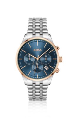 Multi-link-bracelet chronograph watch with blue dial
