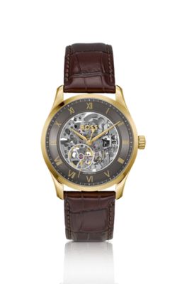 PRINCIPLE SKELETON Gold-tone automatic watch with skeleton dial
