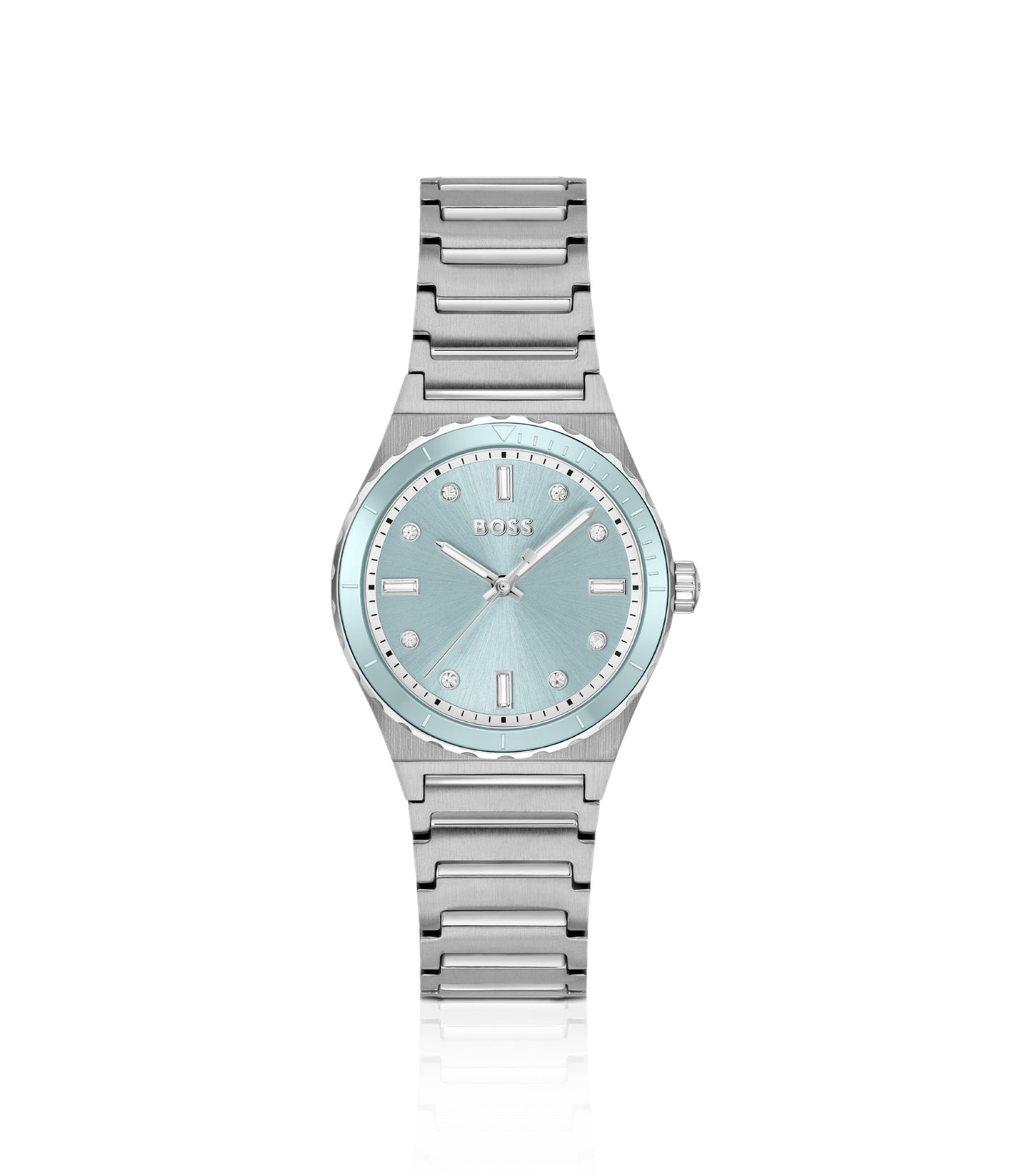 Silver-tone watch with blue dial