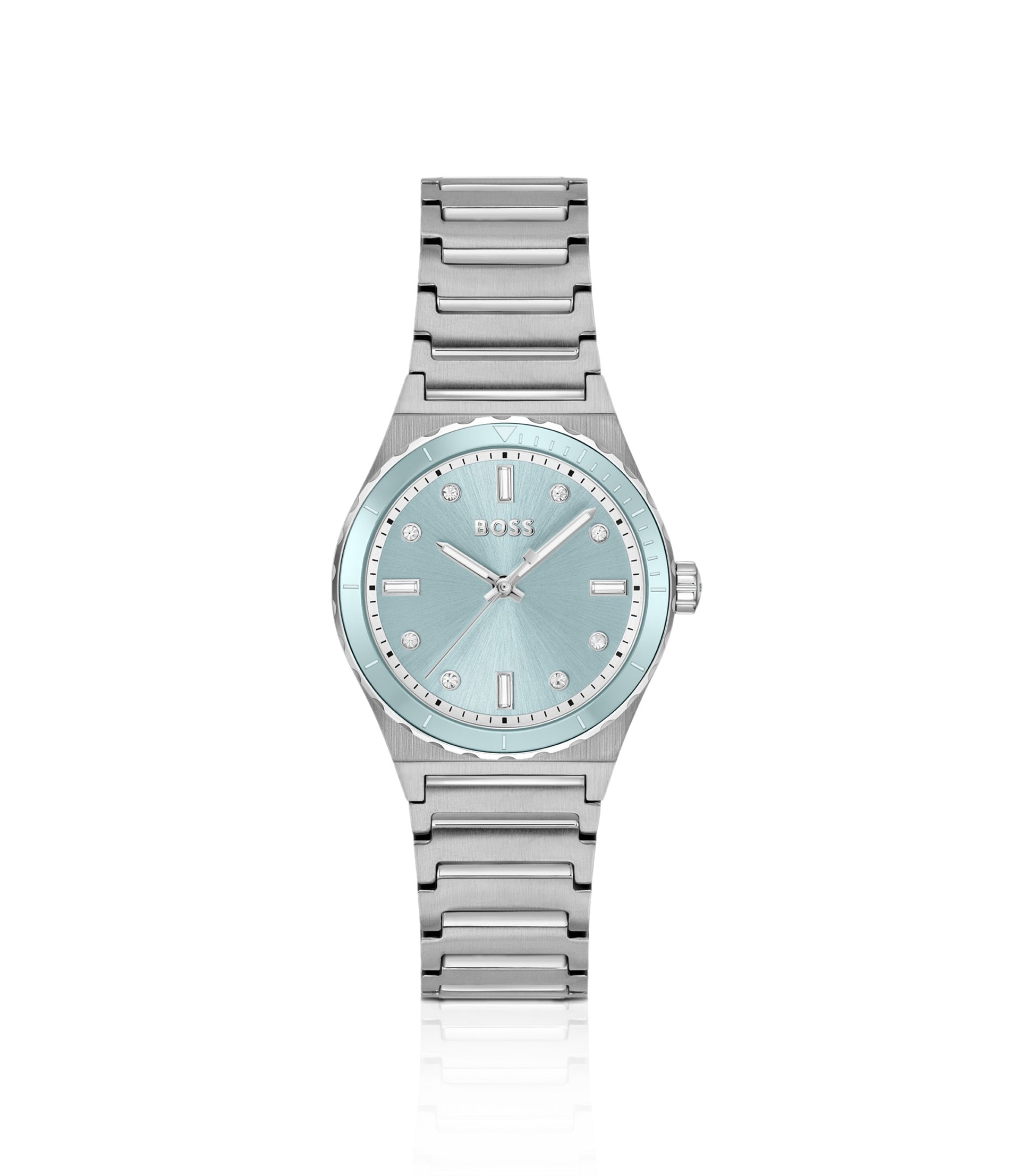 Silver-tone watch with blue dial