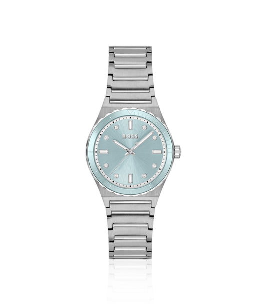 Silver-tone watch with blue dial
