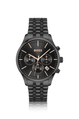 AVERY Black-plated chronograph watch with multi-link bracelet