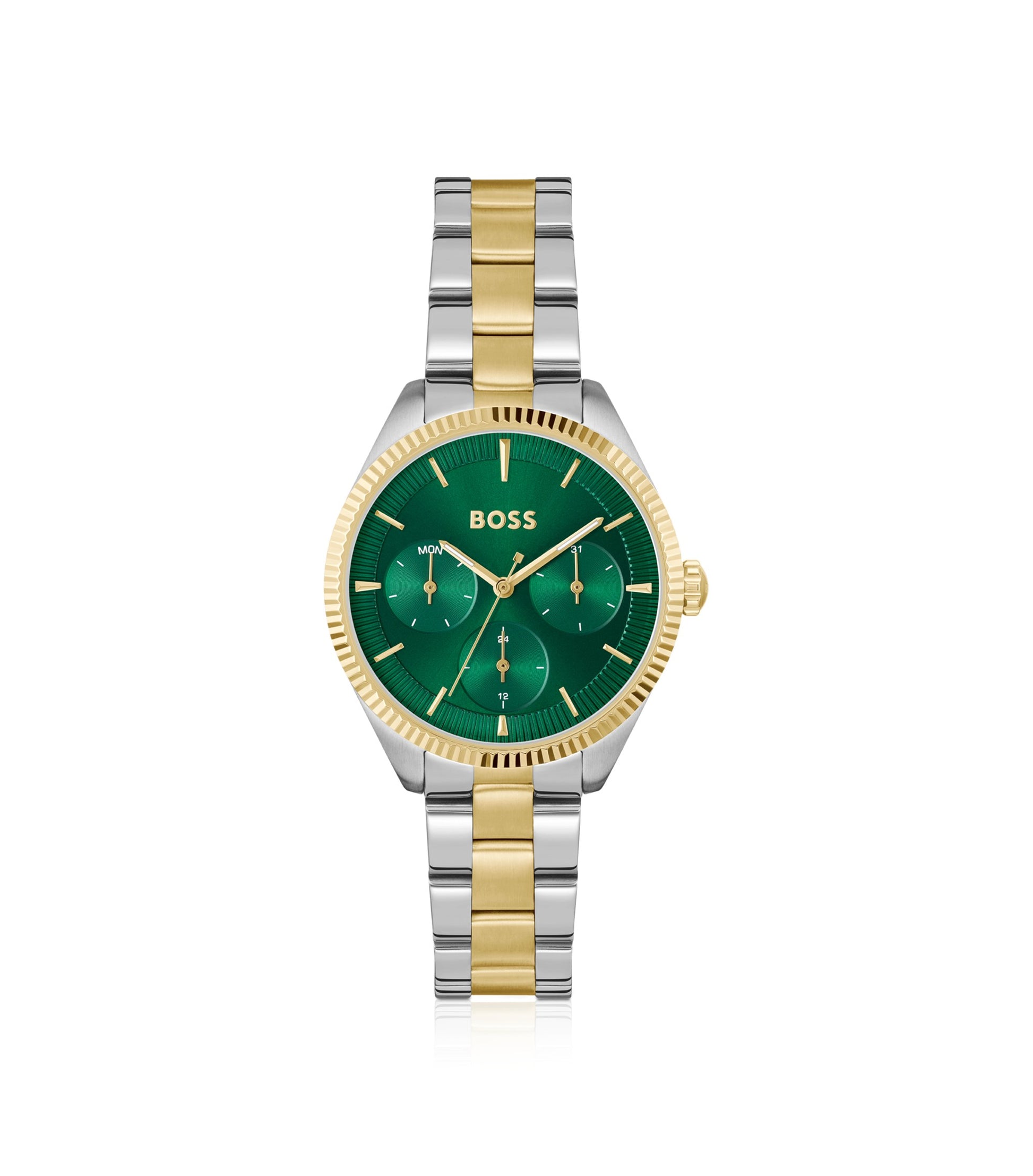 Two-tone watch with fluted bezel