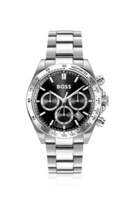 Hero 2.0 Black-dial chronograph watch with steel bracelet