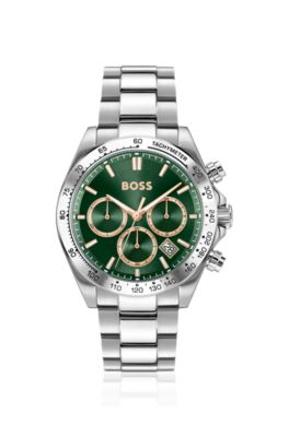 HERO 2.0 Green-dial chronograph watch with steel bracelet