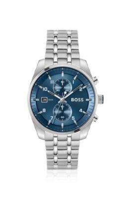 SKYTRAVELLER Blue-dial chronograph watch with steel bracelet