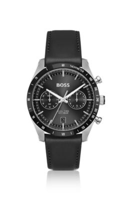 Tourmaster Black-dial watch with black leather strap