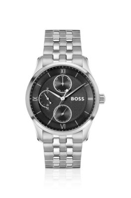 Black-dial watch with multi-link bracelet