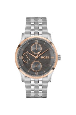 PRINCIPLE MASTER Grey-textured-dial watch with multi-link bracelet