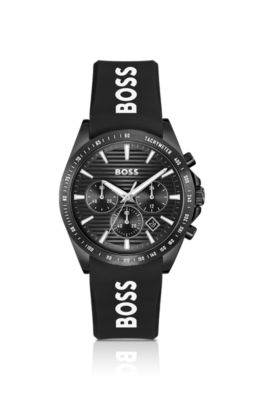 Strike Black-dial chronograph watch with silicone logo strap
