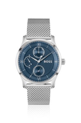 Blue-dial watch with mesh bracelet