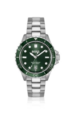 TROPER SPORT Green-dial watch with steel bracelet