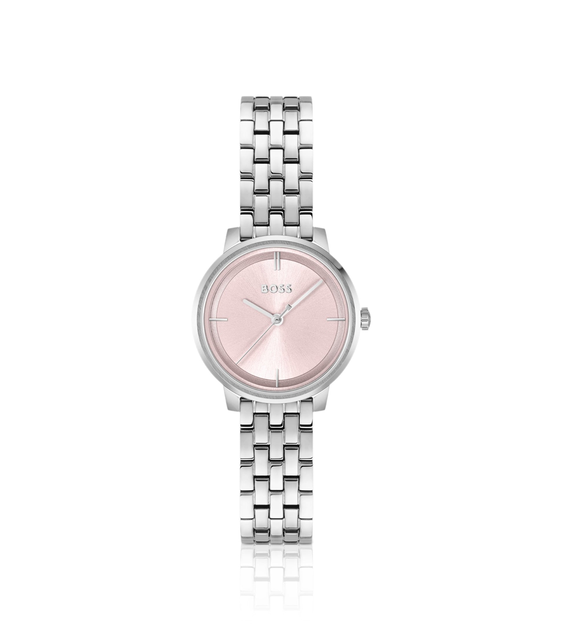 Pink-dial watch with multi-link bracelet
