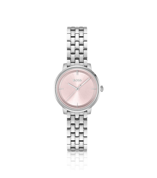 Pink-dial watch with multi-link bracelet