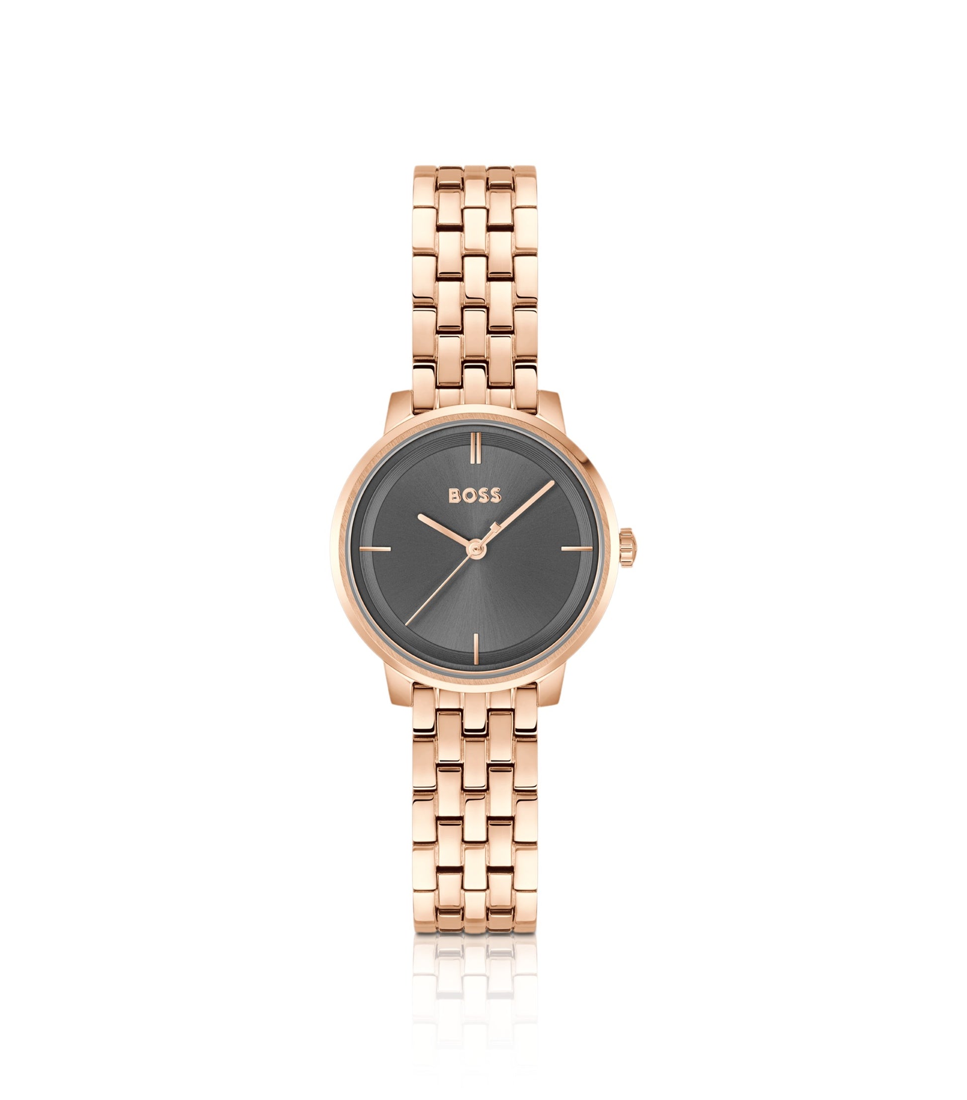 Carnation-gold-effect watch with grey dial