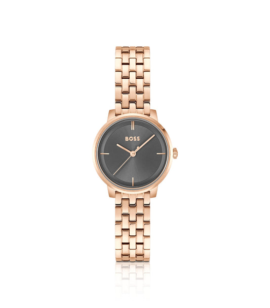 Carnation-gold-effect watch with grey dial