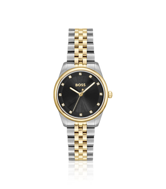 Black-dial watch with two-tone bracelet