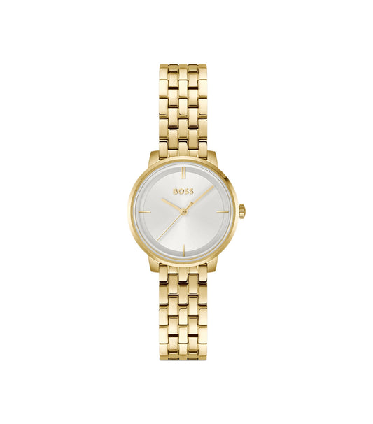Gold-tone watch with silver-white dial
