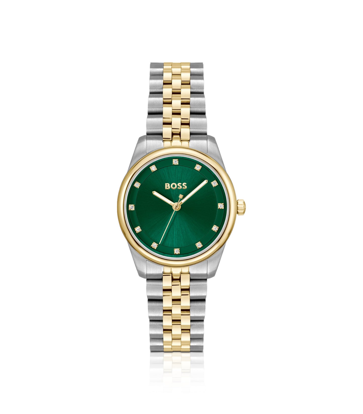 Green-dial watch with two-tone bracelet