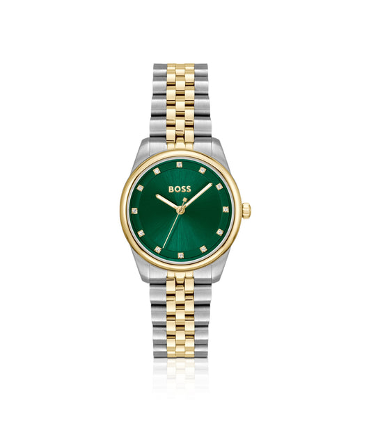 Green-dial watch with two-tone bracelet