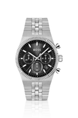 Candor black-dial chronograph watch with fluted bezel