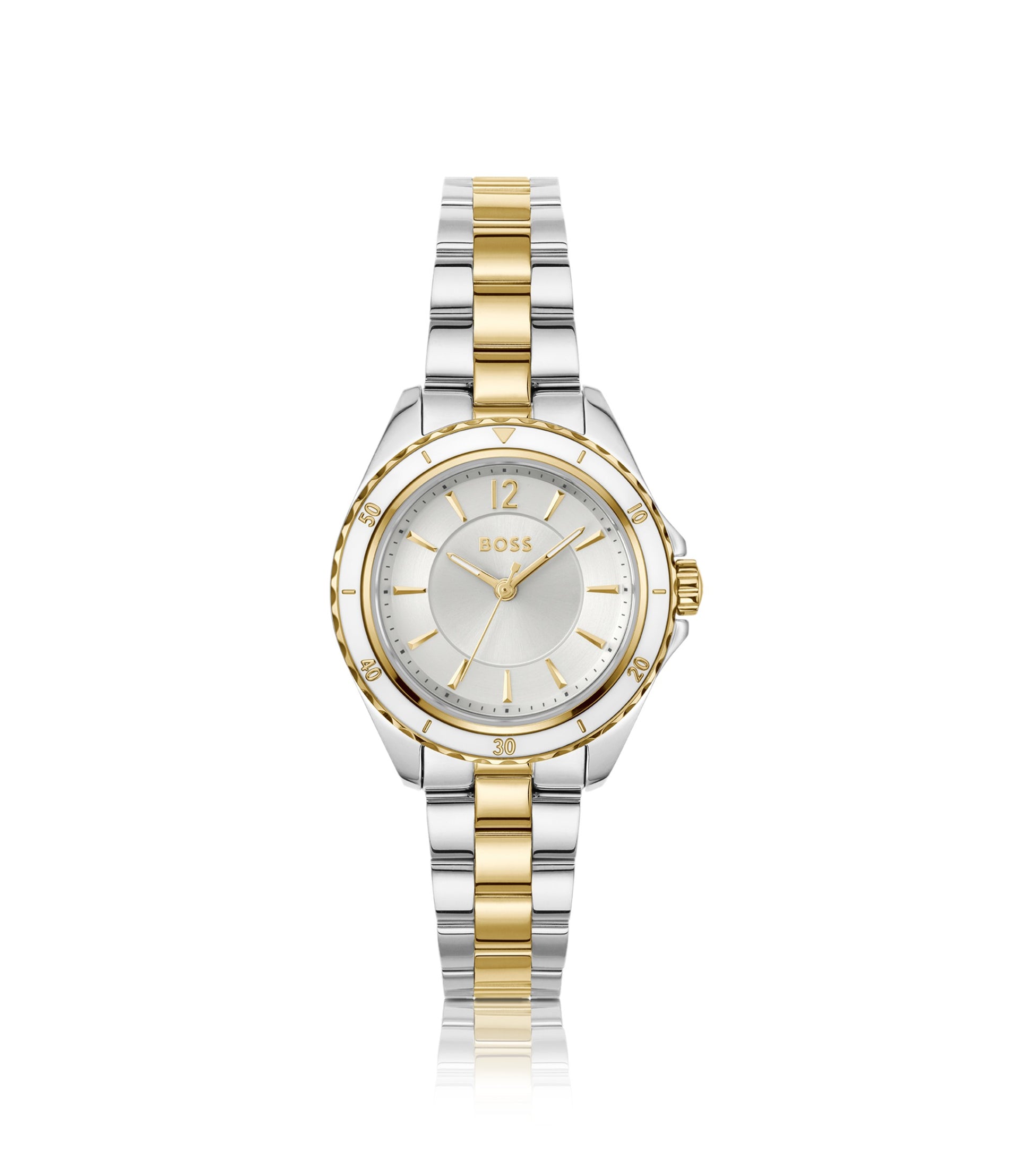 Two-tone watch with epoxy-filled bezel