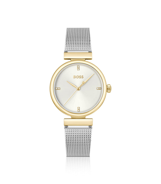 Rosehill gold-tone watch with silver-tone mesh bracelet