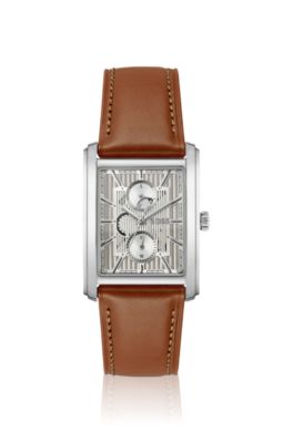 Silver-tone watch with textured skeleton dial