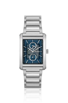 PRINCIPLE Link-bracelet watch with blue textured skeleton dial