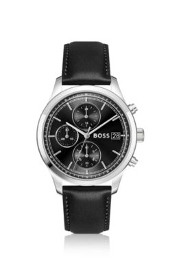 Stratus chronograph watch with black leather strap