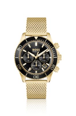 Sealiner gold-tone chronograph watch with black dial