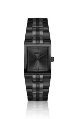 Strivo black-plated watch with stripe effect