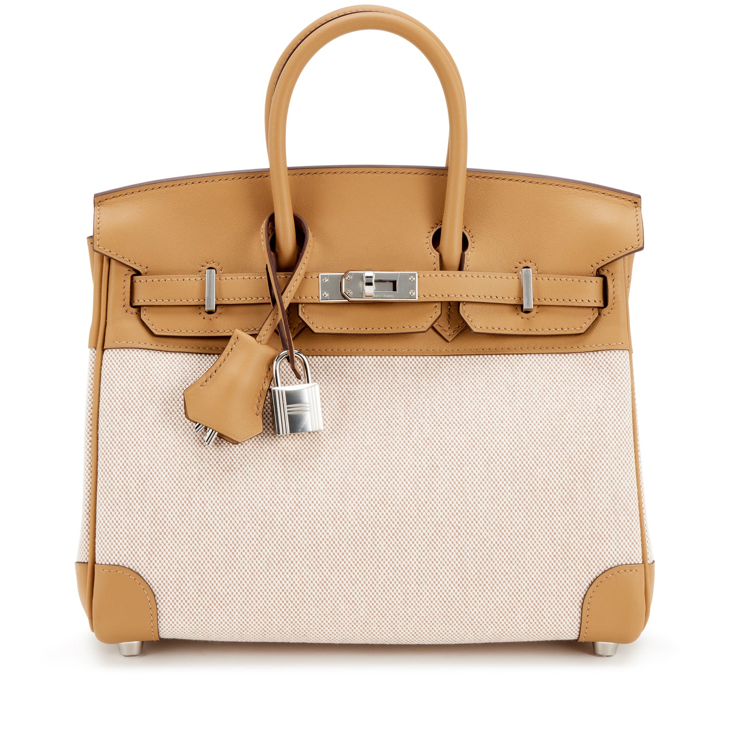 Hermès Birkin 25 – Biscuit Swift & Ecru Toile with Palladium Hardware