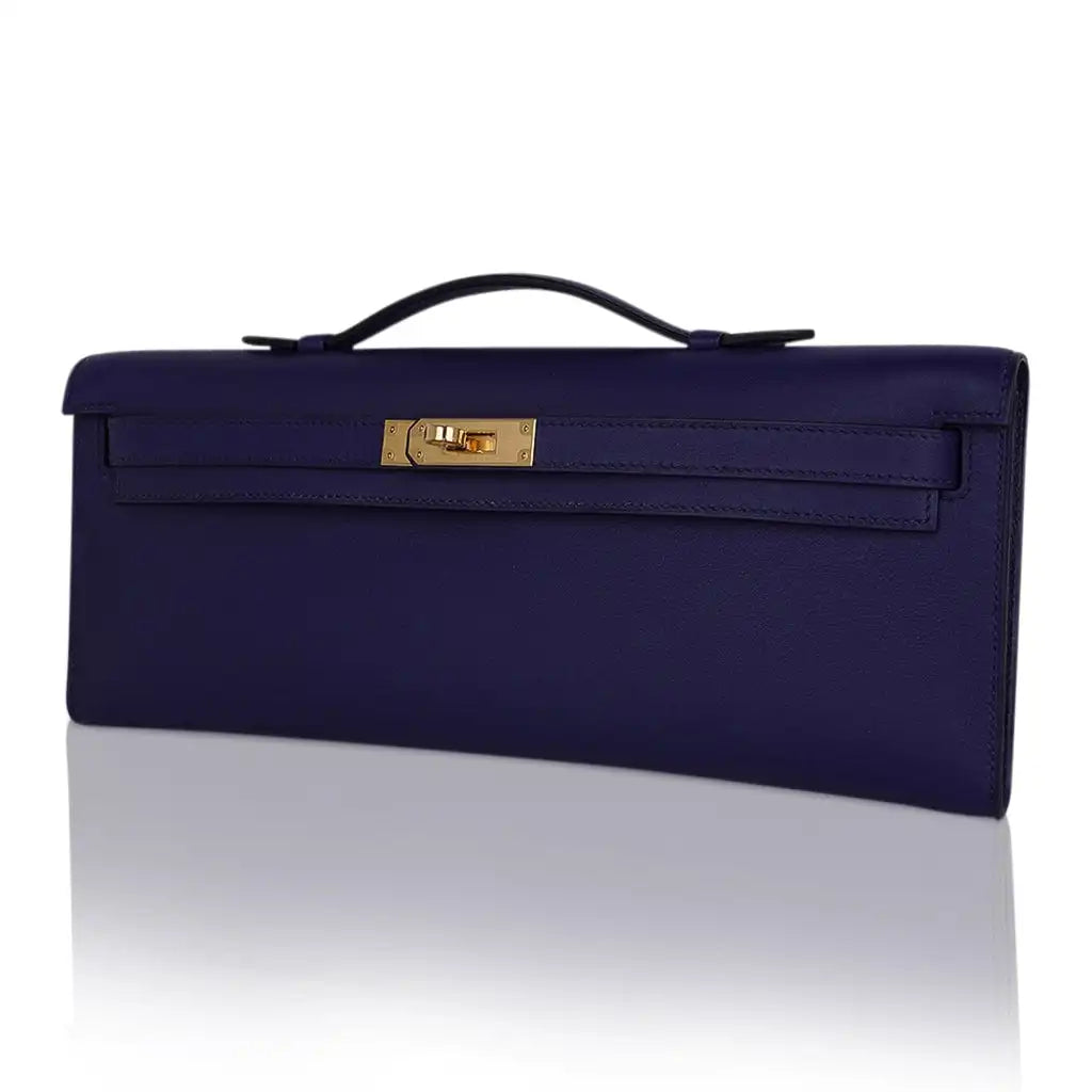 Hermès Kelly Cut Bag in Blue Encre Swift Leather with Gold Hardware