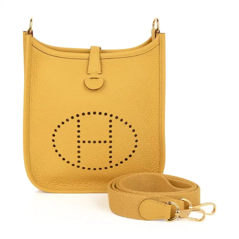 Hermès Evelyne TPM – Clemence Leather in Jaune Ambre with Gold Hardware