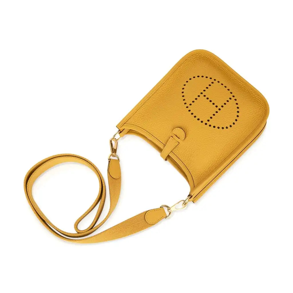 Hermès Evelyne TPM – Clemence Leather in Jaune Ambre with Gold Hardware