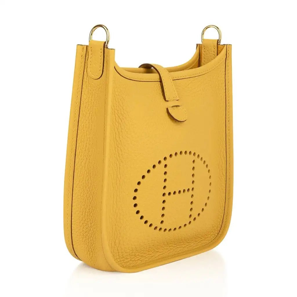 Hermès Evelyne TPM – Clemence Leather in Jaune Ambre with Gold Hardware